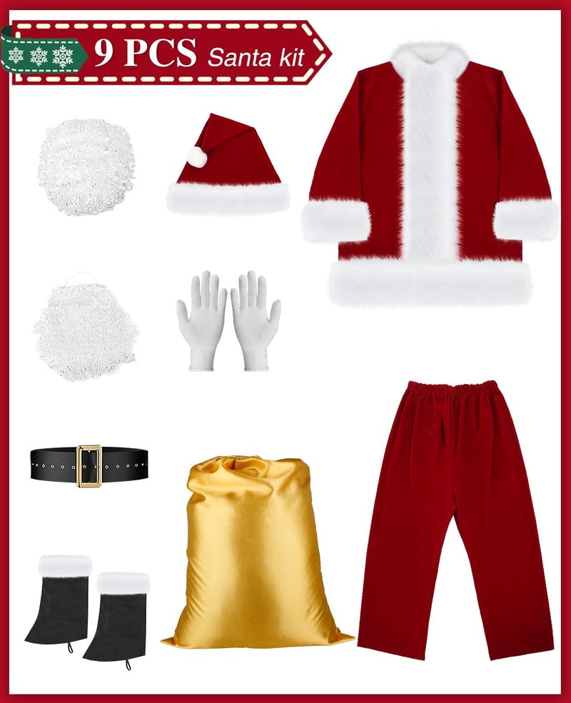 VeMee Santa Claus Costume for Men, 9PCS Christmas Santa Suit Adult Men Deluxe Velvet Professional Santa Suit Outfit - Image 2